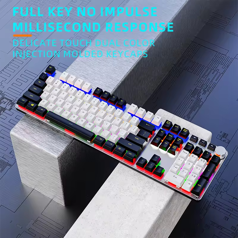 107 Keys Aluminum Mechanical Keyboard with Knob Rainbow Backlit Anti-Ghosting